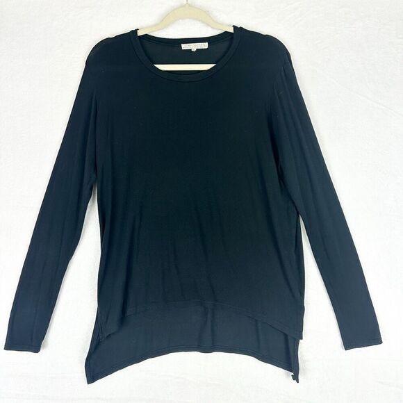 Joah Brown Modal Long Sleeve Tee Size S/M Black Hi Low Hem Minimalist Basic - Picture 1 of 5